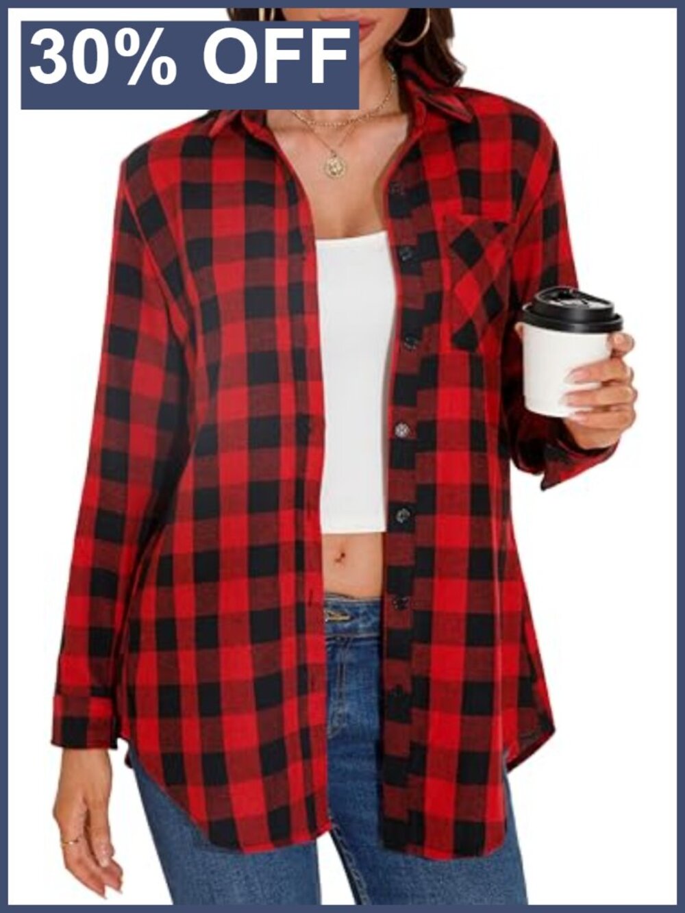 Womens Plaid Flannel Button Down Shirt Long Sleeve Soft Relaxed Shacket